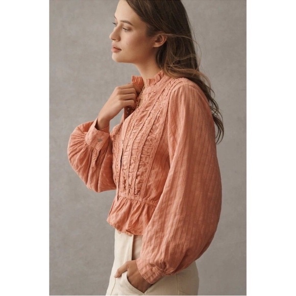 NWT! Anthropologie Pilcro Long Sleeve Delicate Blouse in Pink - Size Medium 🟤 - Picture 4 of 5